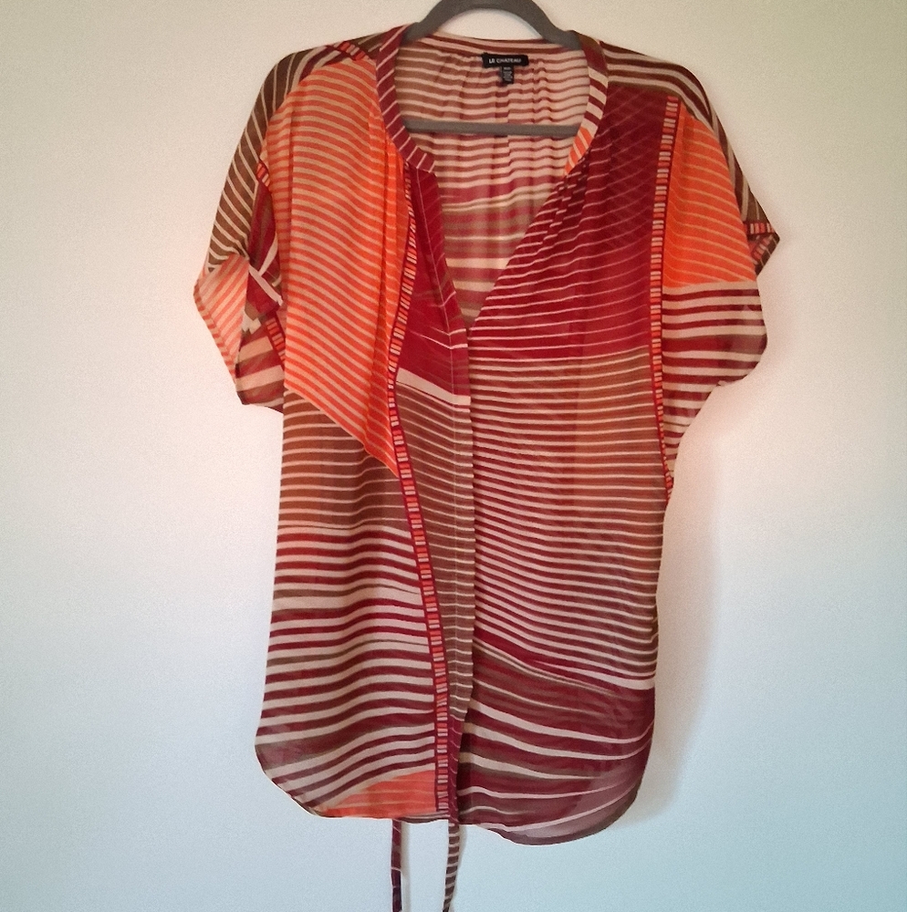 Le Chateau Blouse Camisole Set Sheer V-neck abstract stripes women’s Size M